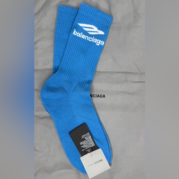 NWT BALENCIAGA Sporty Socks in Blue w/ White Logo, Size L! - Picture 1 of 3